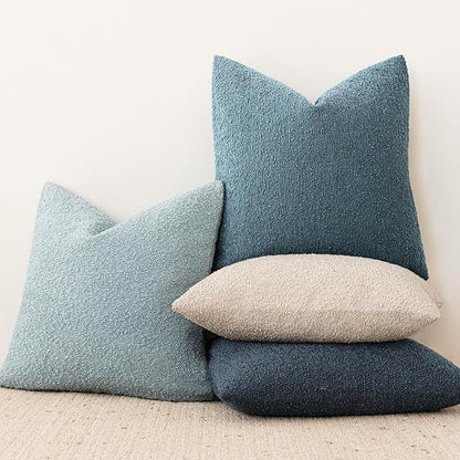 Foindtower Decorative Textured Boucle Throw Pillow Covers Accent Solid Pillow Cases Neutral Soft Cozy Couch Cushion Case for Chair Sofa Bedroom Living Room Home Decor 26x26 Inch,1PC,Misty Blue