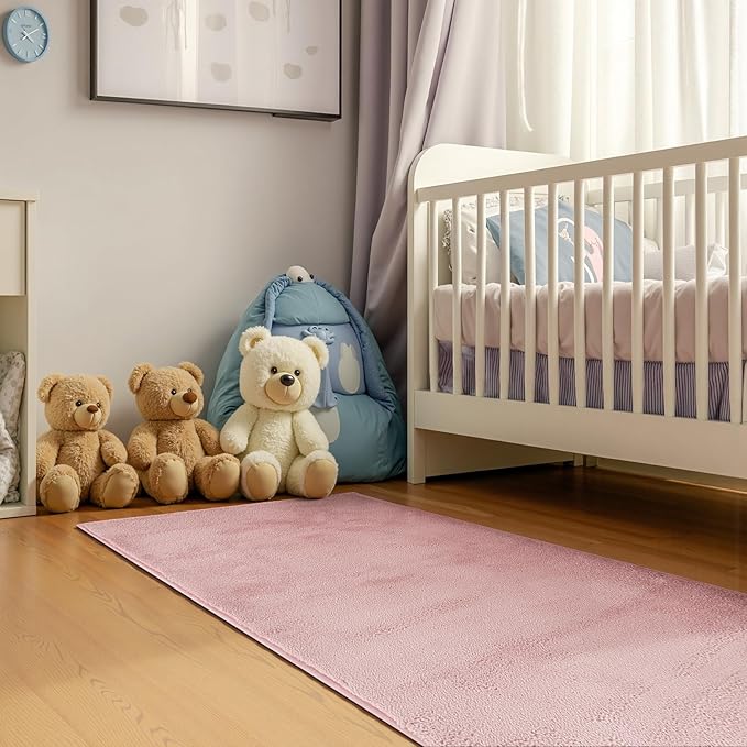 jinchan Solid Plush Runner Rug 2x6 Performance Shaggy Washable Hallway Rug Soft Modern Faux Wool Cozy Non Slip Carpet for Bedroom Laundry Room Living Room Kids Nursery Pink