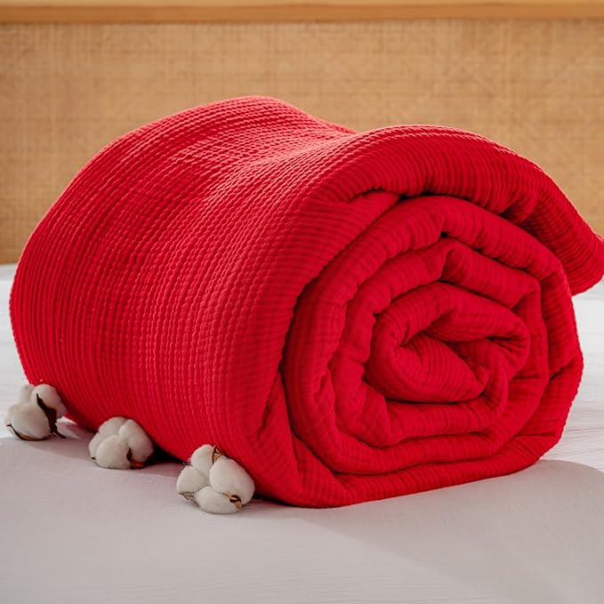 Muslin Blanket - Pure 100% Turkish Cotton Airy Soft Light Versatile Gauze Throw Blanket for Bed, Couch, Sofa (Red, Twin XL Size (71" x 95" inch))