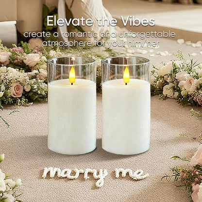 5plots Flameless Battery Operated Candles Set of 2, White LED Candles with Remote Timer, Real Wax Glass Pillar Candles Warm Flickering Light for Indoor Home, Halloween, Christmas Decor D3 x H6 6"