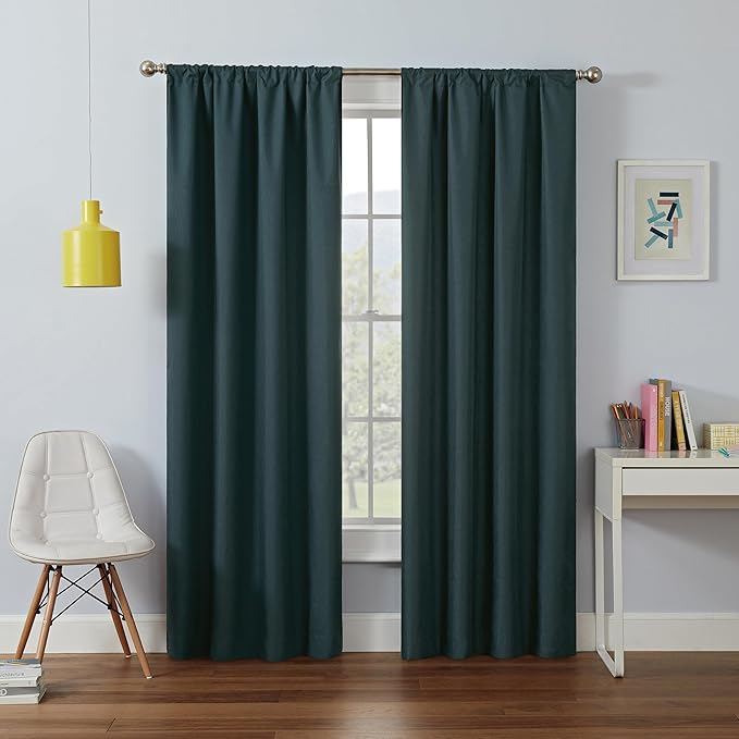 Eclipse Kendall Modern Blackout Thermal Rod Pocket Window Curtain, Insulating & Noise Reducing Curtains for Bedroom or Living Room (1 Panel), 54 in Long x 42 in Wide, Teal