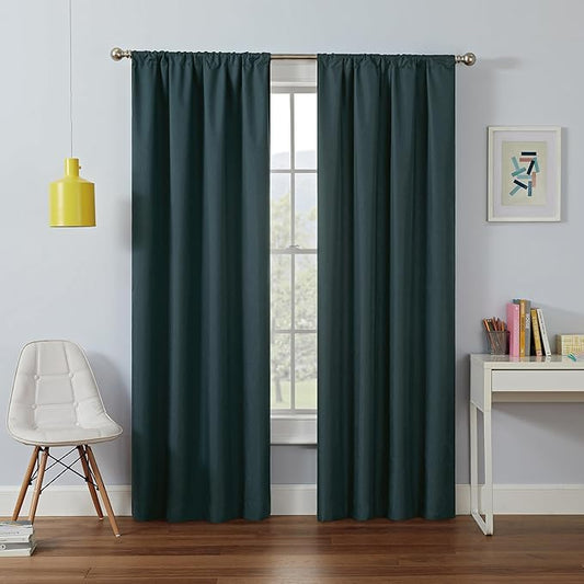Eclipse Kendall Modern Blackout Thermal Rod Pocket Window Curtain, Insulating & Noise Reducing Curtains for Bedroom or Living Room (1 Panel), 54 in Long x 42 in Wide, Teal