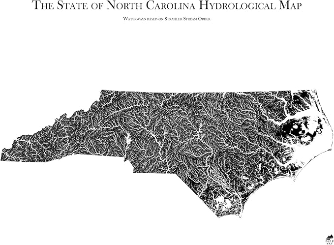Muir Way Hydrological River Map of North Carolina - Watershed Topographic Wall Art for Home, Office, or Travel Decor - Unframed Flat Paper Print, 24x30