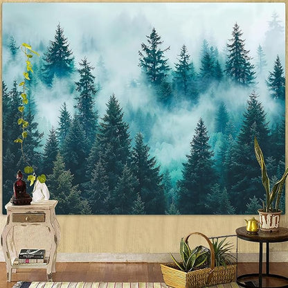 Haibimen Nature Mountain Forest Tapestry Wall Hanging Green Pine Tree Tapestries for Bedroom Morning Mist Aesthetics Wall Decor for Living Room Dorm (forest-4, 60''×44'')