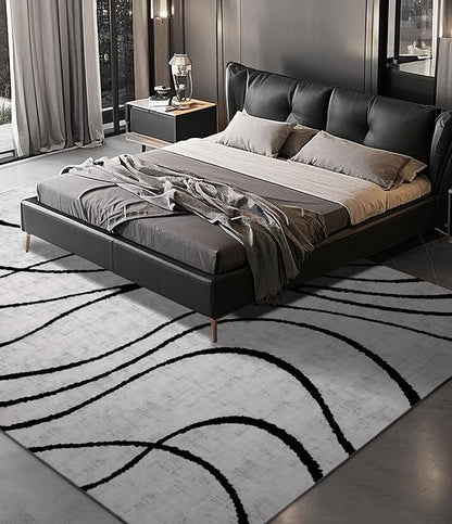 YIHOUSE Modern Rugs 6x9, Washable Black and White Area Rug, Thin Abstract Geometric Minimalist Striped Rug, White Rugs for Living Room,Bedroom,Kitchen,Dining Room,Office