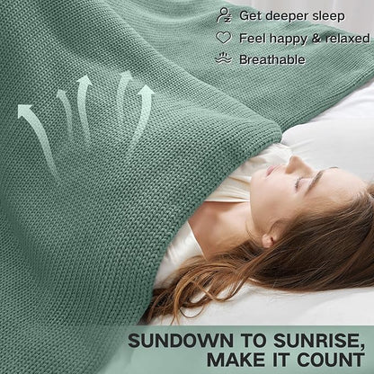 Guohaoi Knitted Weighted Blanket for Adults (Haze Green 60"x80" 12lbs) No Beads Cooling Throw Blanket for Hot Sleepers, Home Decor Breathable Chunky Knit Heavy Blanket Use on Queen/King Size Bed