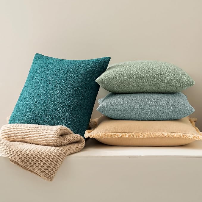 MIULEE 20x20 Inch Decorative Pillow Covers for Couch Bed Set of 2 Textured Boucle Neutral Winter Throw Pillows Greyish Green Accent Solid Cushion Pillowcases Sofa Livingroom Home Decor