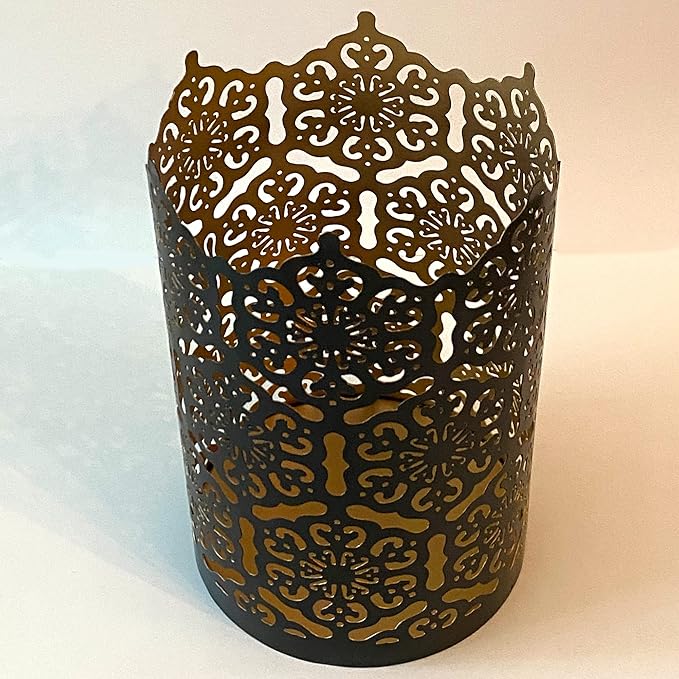 Hosley's Set of 2 Flower 7" High Cut Bronze Candle Holder & Lantern. Ideal for Use with Hosley Highly Scented Candles, Jar Candles. Can be Used as a Decorative Centerpiece in Your Living/Dining Room