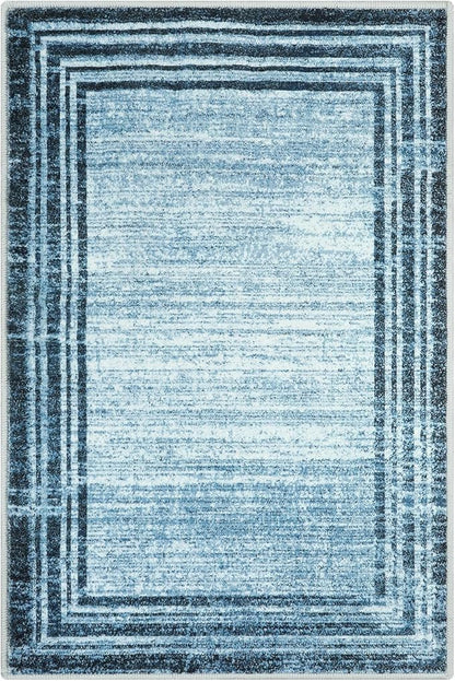 Lahome Modern Abstract Area Rug, Washable Blue 2x3 Entryway Rugs Non Skid Front Door Rug Indoor Low-Pile Kitchen Carpet, Minimalist Bordered Soft Bedroom Throw Rug for Bathroom Entry