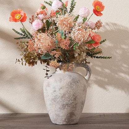 Ceramic Decorative Flower Vase with Handle,8.85 Inch Terracotta Rustic Farmhouse Vase for Home Decor,Living Room, Shelf Decor,Wedding,Housewarming Gift