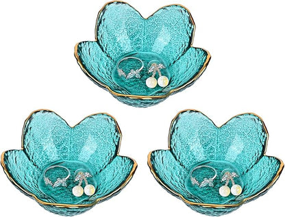 Koythin 3-Piece Glass Jewelry Tray, Small Trinket Holder for Necklace Bracelet Earring, Ring Holder for Bathroom, Aesthetic Trinket Dish, Flower Nightstand Decor for Girl Mom Women (Green)