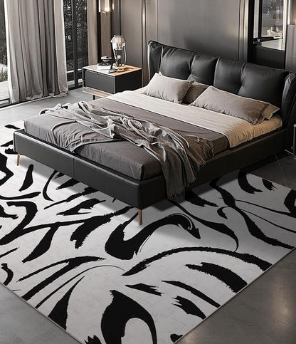 YIHOUSE Modern Rugs 6x9, Washable Black and White Area Rug, Thin Abstract Geometric Minimalist Striped Rug, Black Rugs for Living Room,Bedroom,Kitchen,Dining Room,Office