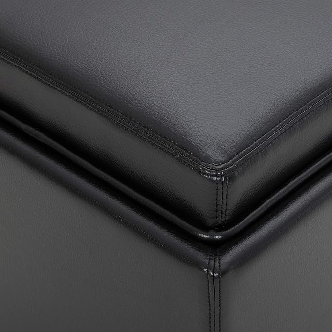 CHITA Storage Ottoman Cube with Tray Lid, Small Footstool with Storage, Square End Table for Living Room and Bedroom, Faux Leather in Black