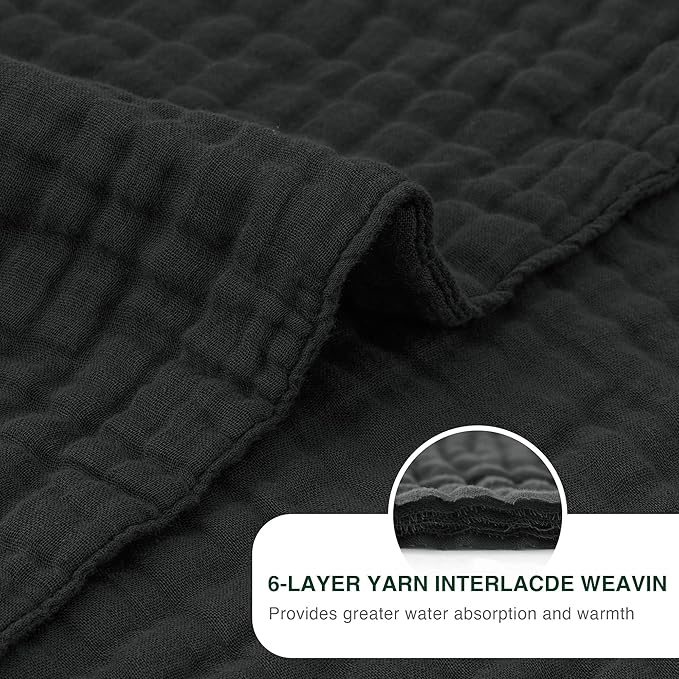 Love's cabin 6 Layer 100% Cotton Muslin Blanket, 50"x60" Throw Muslin Blanket for Couch Bed, Lightweight and Breathable Cotton Gauze for Adult, Black