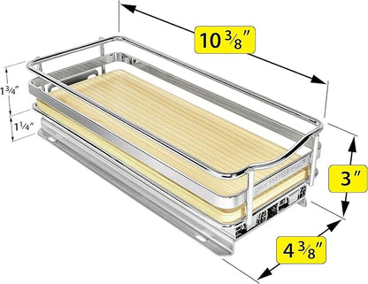 LYNK PROFESSIONAL® Élite™ Pull Out Spice Rack Organizer for Inside Kitchen Cabinets - 4-3/8 inch Wide - Slide Out Drawer – Wood/Chrome Sliding Spice Cabinet Organization Shelf Racks - 1 Tier