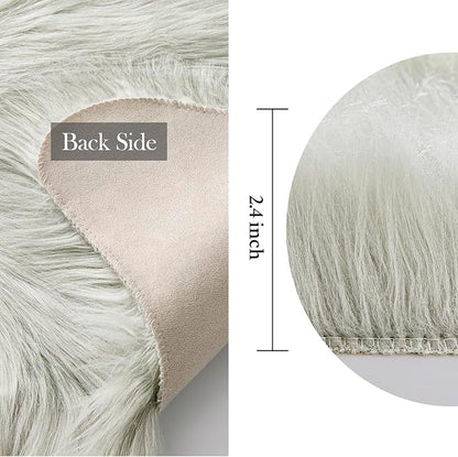 MIULEE Luxury Super Soft Fluffy Area Rug Faux Fur Sheepskin Rug Decorative Plush Shaggy Carpet for Bedside Sofa Floor Nursery 2 x 6 Feet, Light Grey