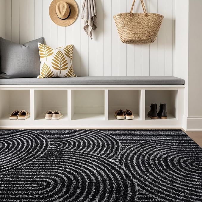 Rugshop Circles Arch Shag Area Rug Anthracite Dark Gray 4' x 6' Ideal for Small Living Rooms, Offices, or Beside The Bed