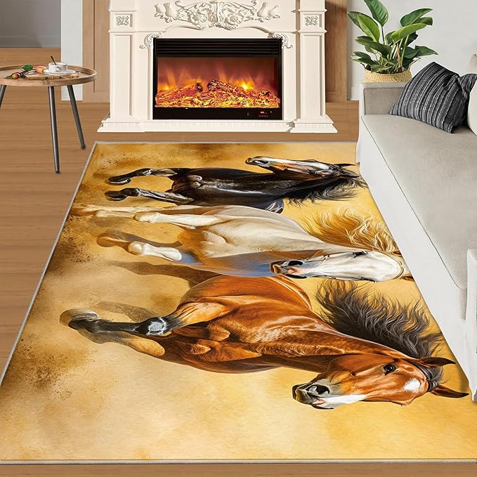 Horses 2x3 Area Rugs for Living Room Stouts Washable Rug Desert Landscape Rug Non Slip Low Pile Soft Area Rugs for Bedroom Bedside Dining Room Kids