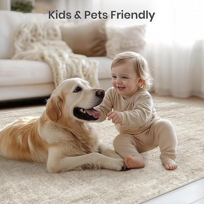 Valenrug Washable Rug 6x9 - Stain Resistant 6x9 Area Rugs for Living Room, Non Slip Backing Printed Rugs for Bedroom, Folable Machine Washable Area Rug(Beige,6'x9')