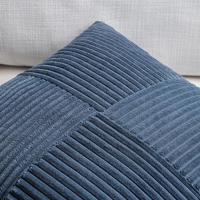 Fancy Homi 2 Packs Dusty Blue Big Decorative Throw Pillow Covers 24x24 Inch for Living Room Couch Bed, Rustic Farmhouse Boho Home Decor, Soft Corss Corduroy Patchwork Square Cushion Case 60x60 cm