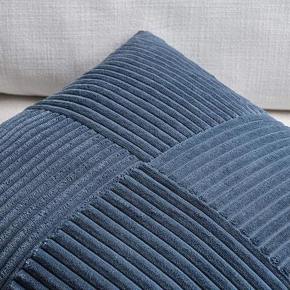 Fancy Homi 2 Packs Dusty Blue Lumbar Decorative Throw Pillow Covers 14x24 Inch for Couch Bed Sofa, Rustic Farmhouse Boho Home Decor, Soft Striped Corduroy Rectangle Accent Cushion Case 35x60 cm