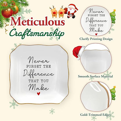 OASSIE Christmas Thank You Gifts for Women - 4"x4" Ceramic Jewelry Dish Tray - Appreciation Birthday Gifts for Women Employee Coworkers Teacher Boss Lady Manager Nurses, Retirement Gift for Woman
