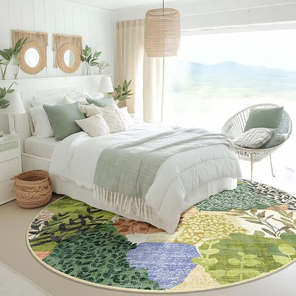 DEXDE Round Rug 6ft Washable Circle Area Rugs Non Slip Low Pile Boho Floral Large Circular Carpet for Bedroom Bathroom Entryway Kids Room Office Dining Room,Green