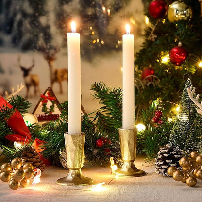 Cast Iron Taper Candle Holder Set of 2, Antique Brass Candlestick Holders Decorative Candle Stand, Tapered Candle Holders Tall Set for Wedding, Holiday, Home Decor, Christmas Decoration (Gold)