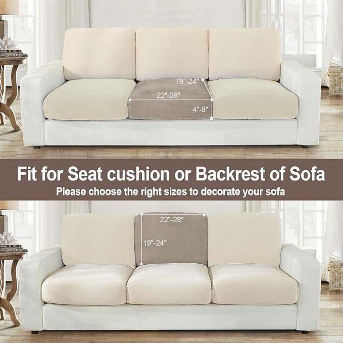 NAISI Couch Cushion Covers 1 Piece Velvet Stretch Sofa Seat Covers or Backrest Covers Soft Individual Couch Covers for Sectional Sofa(1 PC for Seat Cushion or Backrest,Taupe)