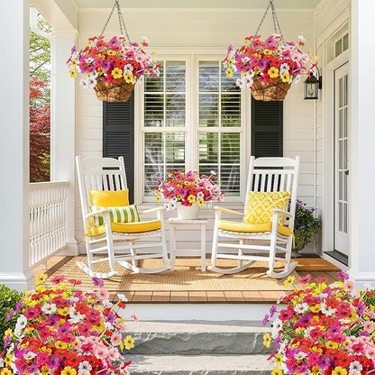 MACTING Spring Artificial Flowers for Outdoors 6 Bundles Fake Flowers UV Resistant Faux Plastic Plants No Fade for Planters Window Box Patio Porch Garden Yard Indoor Outside Decorations(Mix Color-1)
