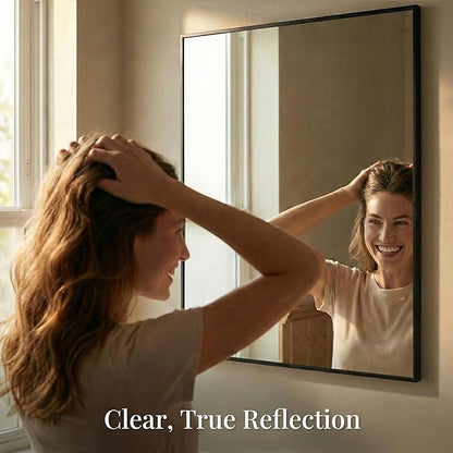 30"x36" Black Bathroom Mirror, Matte Metal Framed Vanity Mirror for Wall, Industrial Rectangular Mirror Over Sink, Modern Farmhouse Decor, Flush Mount