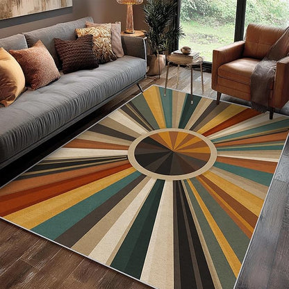 Cool Sun Rug, Large 8x12 Area Rugs Boho Striped Vintage Country Pattern for Living Room, Bedroom, Cool Sun Home Decor Accessories Indoor Carpet, Non Slip & Machine Washable