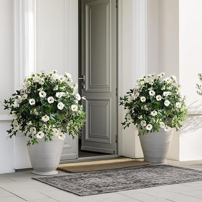 Artificial Flowers Artificial Petunias for Outdoors 2PCS Artificial Hanging Plants Outdoors Silk Flowers with Stems Outdoor Flowers Uv Resistant for Porch DecorTerrace Decor（White）Without Pot