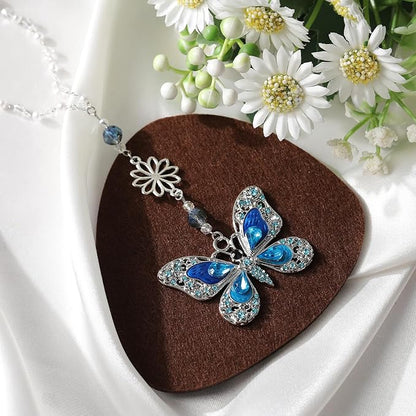 Rear View Mirror Accessories Car Charms - Blue Butterfly Resin Crystal Rhinestone Hanging Pendant, Cute Sun Catcher Accessory, Halloween for Mom Driver Friends