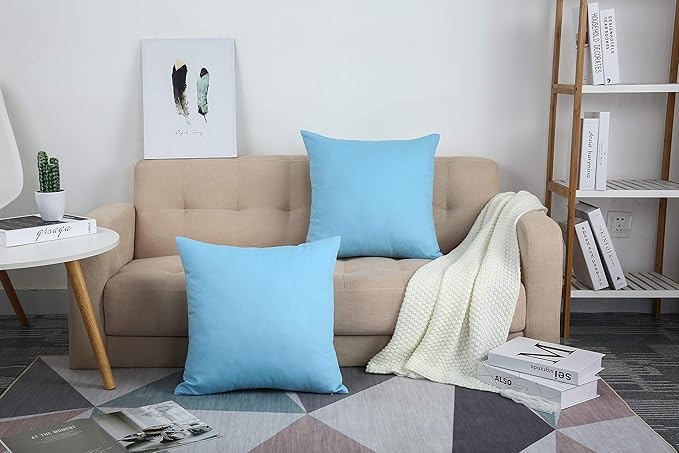 TangDepot Handmade Decorative Solid 100% Cotton Canvas Throw Pillow Covers/Pillow Shams, (16"x16", Sky Blue)