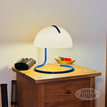 Lotus Atelier Blue Bauhaus Light | Retro Mushroom Table Lamp for Room Aesthetic Modern Lighting for Bedroom | Mid Century Modern | Living Room Decor & Bedroom Decor (10.5" H x 9.5" W) (Blue)