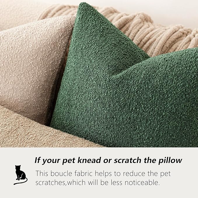 Foindtower Decorative Textured Boucle Throw Pillow Covers Accent Solid Pillow Cases Neutral Soft Cozy Couch Cushion Case for Chair Sofa Bedroom Living Room Home Decor 18x18 Inch,1PC,Pine Green