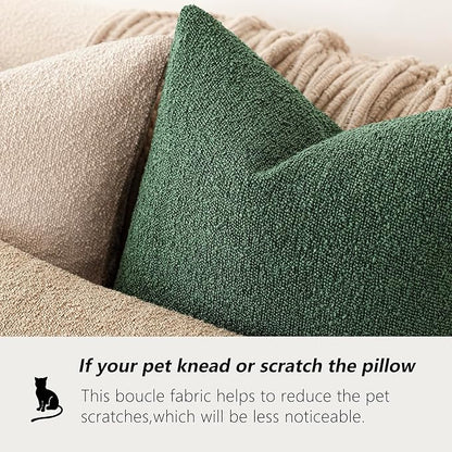 Foindtower Pack of 2 Textured Boucle Throw Pillow Covers Accent Solid Pillow Cases Cozy Soft Decorative Couch Cushion Case for Chair Sofa Bedroom Living Room Home Decor 18x18 Inch Pine Green