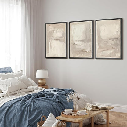 MUDECOR Framed Wall Art Print Set Neutral Abstract Modern Minimalist in Beige and Cream Tones Illustrations Modern Art Boho Decorative Colorful Chic for Living Room, Bedroom, Office - 16"x24"x3 Black