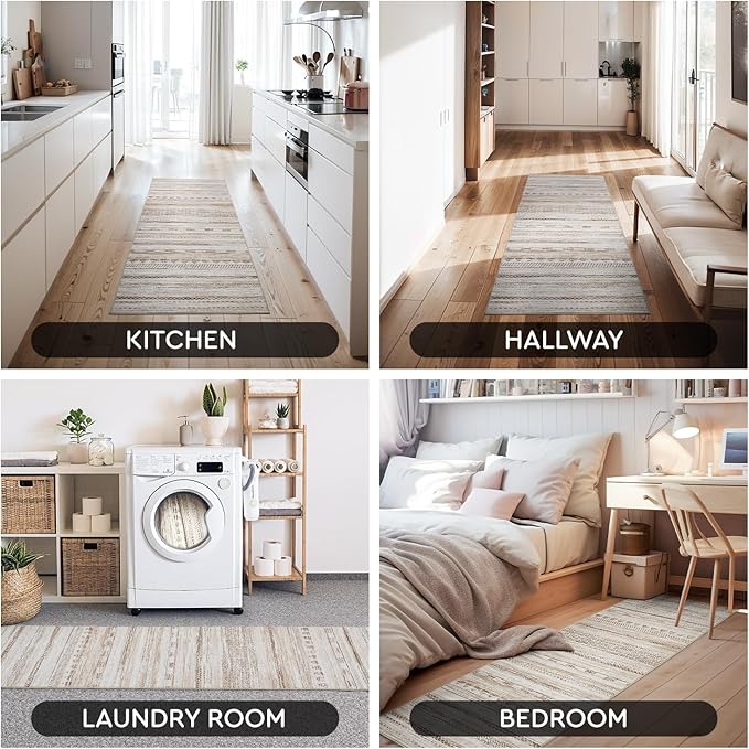 2x10 Runner Rug Machine Washable Non Slip Area Rug Distressed Neutral Moroccan Boho Rug Ultra Soft Floor Runners for Hallways for Entryway Laundry Room Kitchen, Brown