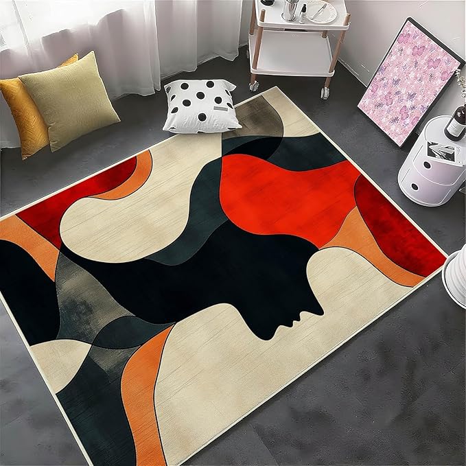9x15 Abstract Rug, Abstract Area Rug, Geometric Area Rugs, Modern Geometric Rugs, Minimalist Face Carpet, Contemporary Carpet for Living Room, Non Slip & Faux Cashmere Low Pile