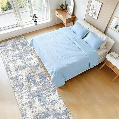 2.6x10 Runner Rug for Hallway, Washable Modern Abstract Runner Rugs Neutral Soft Non Slip Kids Rug Stain Resistant Indoor Runners for Hallways Entryway Bedroom Kitchen Laundry Room(Blue, 2'6''x10')