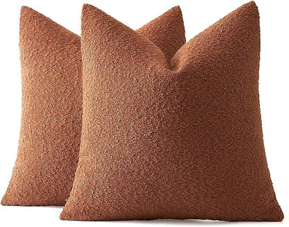 MIULEE 18x18 Inch Decorative Pillow Covers for Couch Bed Set of 2 Textured Boucle Neutral Winter Throw Pillows Rust Accent Solid Cushion Pillowcases Sofa Livingroom Home Decor