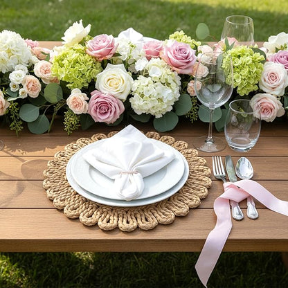 11.8" Corn Husk Woven Round Placemats Set of 6 - Wicker Boho Farmhouse Placemats - Rattan Table Mats for Dining Table, Wedding, Home