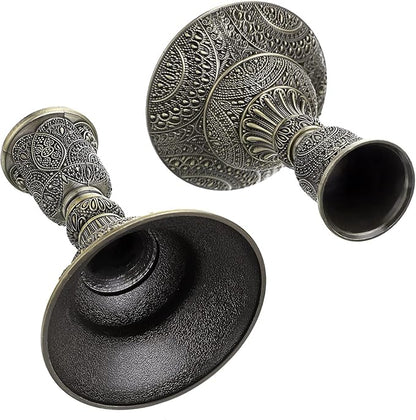 OwnMy Set of 2 Taper Candle Holders Vintage Metal Pillar Candlestick Holders 4”H, Elegant Brass Candle Stick Holders Decorative Candelabra Set for Dining Table Centerpieces Wedding, Antique Bronze