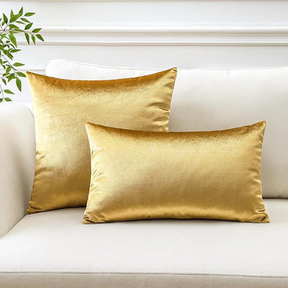Artscope Luxury Velvet Pillow Covers Super Soft Decorative Rectangle Throw Pillow Covers Case Cushion Covers for Sofa Couch Bedroom Car Decor 18x18 Inch Shimmery Gold