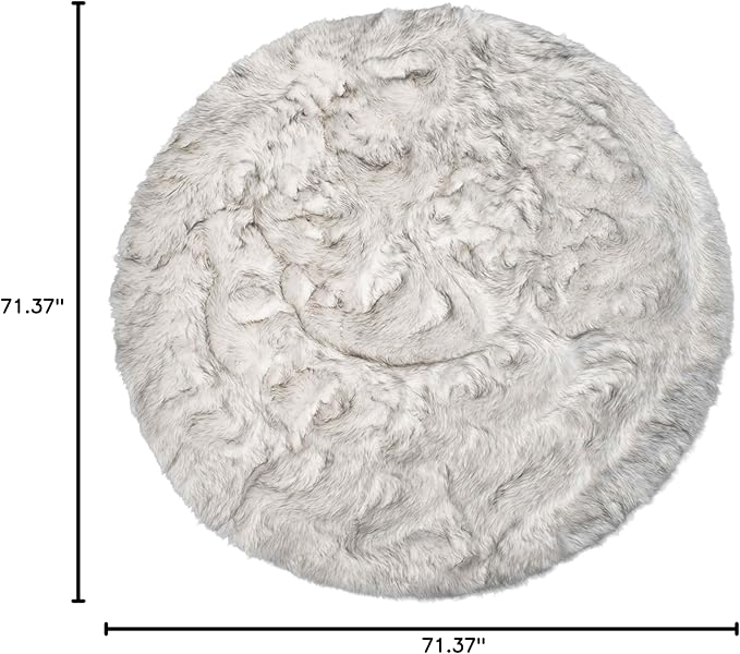Luxe Gordon Faux Fur Rug with Soft and Fluffy Pile | Machine Washable Living Room Rug with Anti-Slip Backing | Cruelty-Free Area Rugs for Office or Bedroom, Gradient Grey, 6 ft Dia.