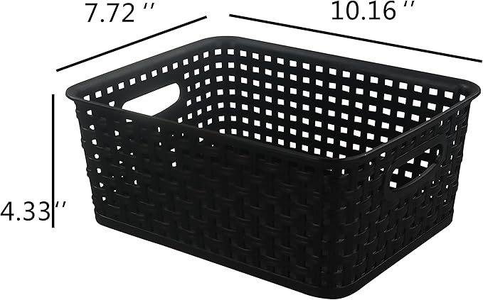 Morcte Black Plastic Storage Basket Bins Organizer, 4-Pack