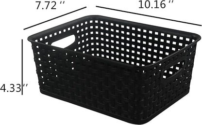 Morcte Black Plastic Storage Basket Bins Organizer, 4-Pack