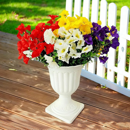 Artificial Silk Flowers for Outdoor Decoration,12 Bundles Faux Flowers Colorful Morning Glory with Eucalyptus Fake Plants Greenery UV Resistant for Outside Front Door Planter Porch Patio Yard